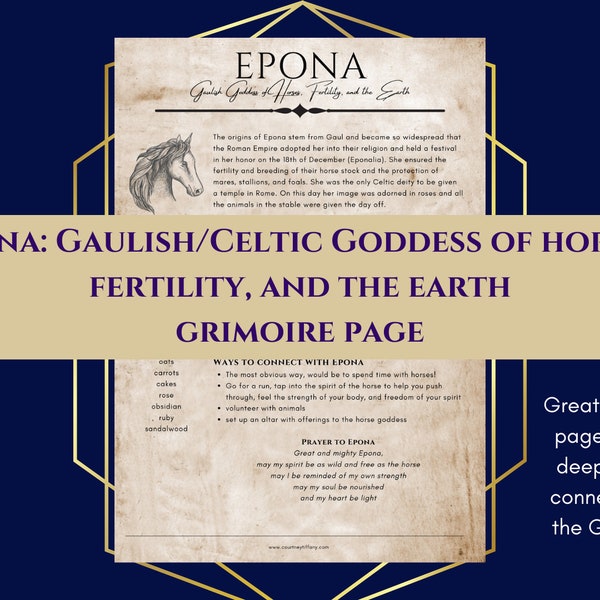 Epona Gaulish Celtic Goddess of Horses, Fertility, and the Earth Grimoire Page Book of Shadows PDF Download