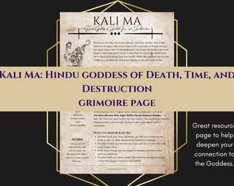 Kali Ma Hindu Goddess of Death, Time, and Destruction Grimoire Page Book of Shadows PDF Download