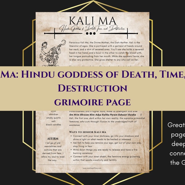 Kali Ma Hindu Goddess of Death, Time, and Destruction Grimoire Page Book of Shadows PDF Download