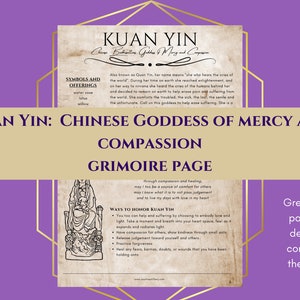 Kuan Yin Chinesische Göttin der Barmherzigkeit und des Mitgefühls Grimoire Seite Book of Shadows PDF Download