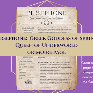 Persephone Greek Goddess of Spring, Queen of Underworld Grimoire Page Book of Shadows Instant PDF Download