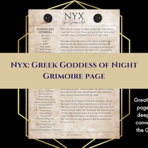 Nyx Greek Goddess of Night Grimoire Page Book of Shadows PDF Download