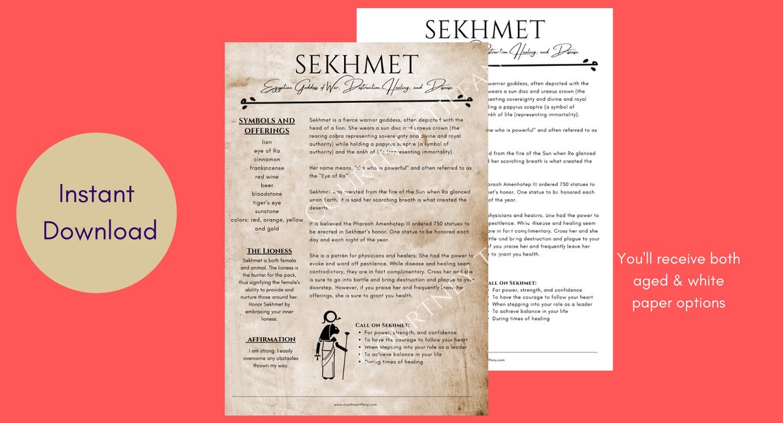 Sekhmet Egyptian Goddess of War and Healing Grimoire Page Book of ...