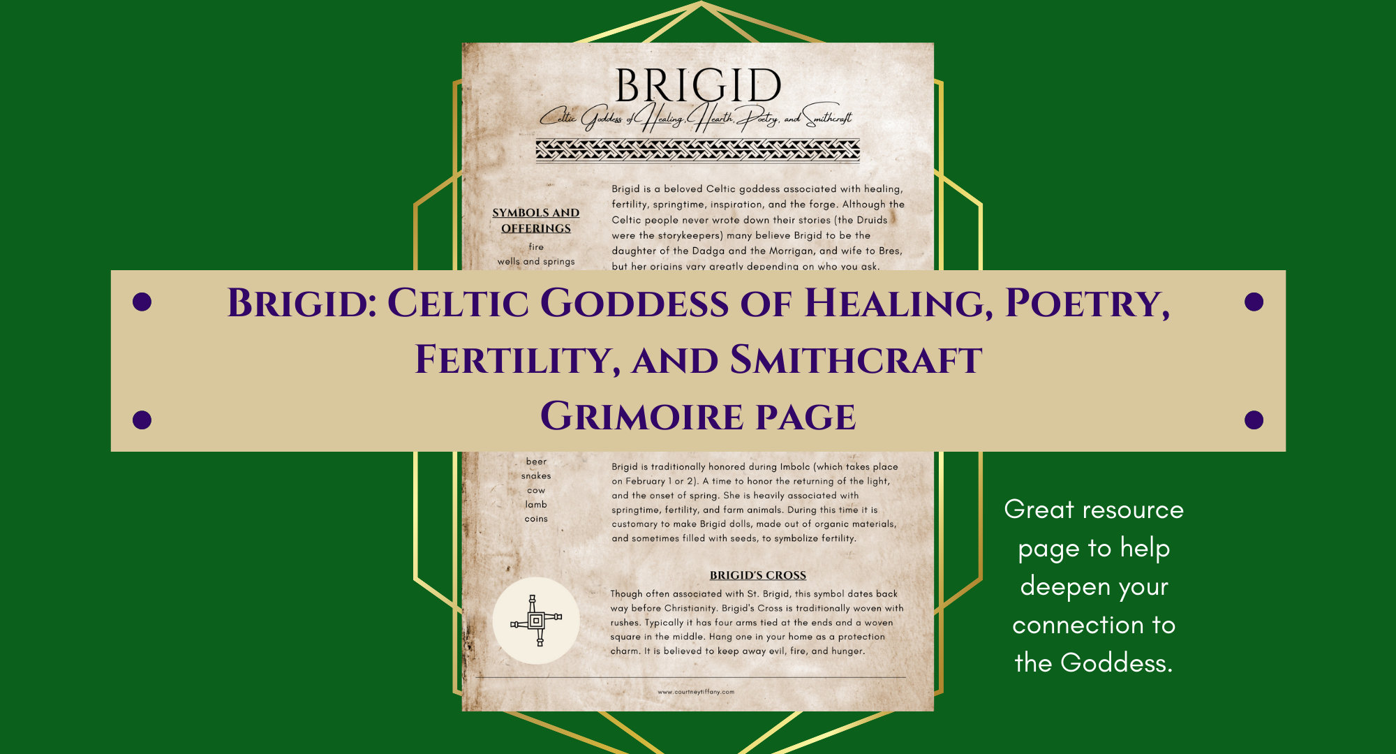 Brigid Celtic Goddess of Healing, Fertility, Poetry, and Smithcraft Grimoire Page Book of Shadows PDF Download