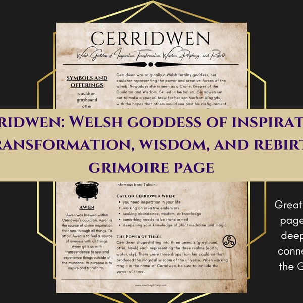 Cerridwen Welsh Goddess of Inspiration, Wisdom, and Rebirth Grimoire Page Book of Shadows PDF download