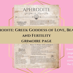 Aphrodite Greek Goddess of Love, Beauty, Fertility Grimoire Page Book of Shadows PDF Download