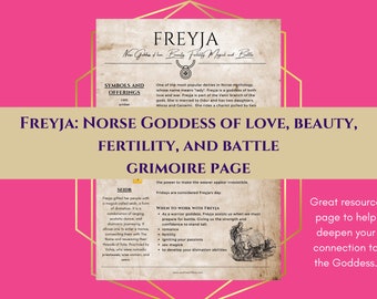 Freyja Noorse godin van liefde, schoonheid en strijd Grimoire-pagina Book of Shadows pdf-download