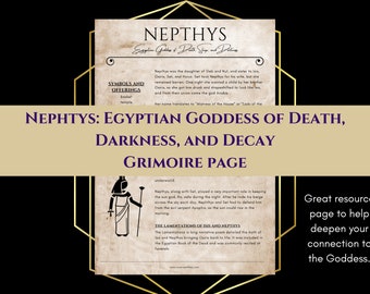 Nepthys Egyptian Goddess of Death, Darkness, and Decay Grimoire Page Book of Shadows PDF Download