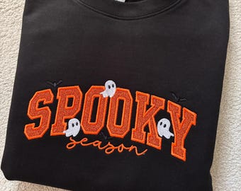 Spooky Season Appliqué Sweatshirt, Glitter Halloween Hoodie, Embroidered Autumn Jumper, Festive Fall Clothing, Spooky Gift