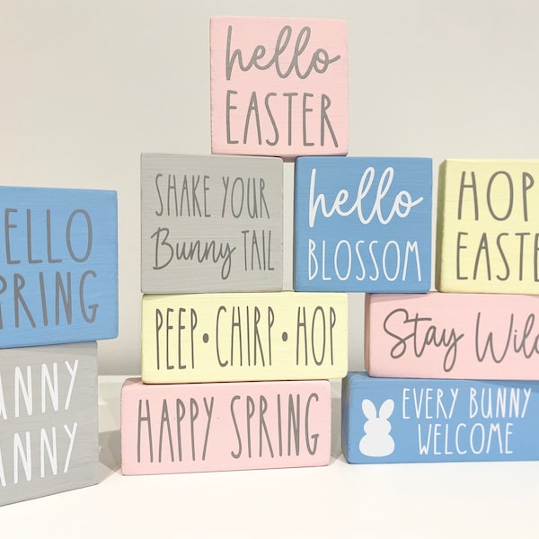 Easter Wooden Sign, Spring Decor, Mini Wood Blocks, Easter Bunny, Easter Gift, home decor, tiered tray decor, gift for home, gift for mum