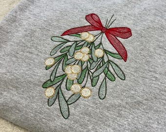 Mistletoe Embroidered Sweatshirt, Christmas Hoodie, Festive Jumper, Embroidered Christmas Sweater, Holiday Gift, Winter Clothing