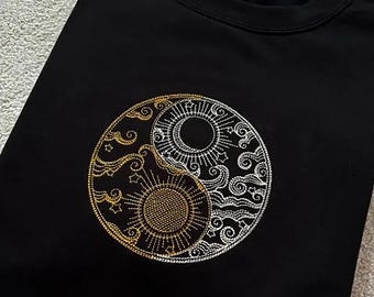 Yin Yang Embroidered Sweatshirt, Sun Moon Hoodie, Spiritual Gift, Balance Symbol Jumper, Boho Celestial Sweater, Mindfulness Clothing