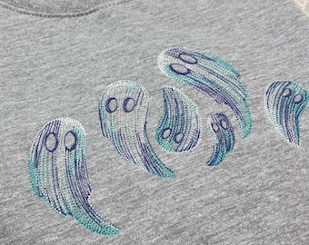 Ghost Embroidered Sweatshirt, Spooky Season Hoodie, Minimalist Halloween Jumper, Gothic Autumn Sweater, Sketch Style Ghost Gift