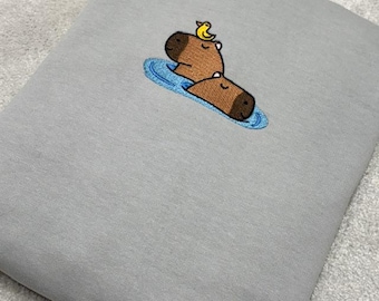 Embroidered Capybara Sweatshirt: Animal Lover Jumper Gift