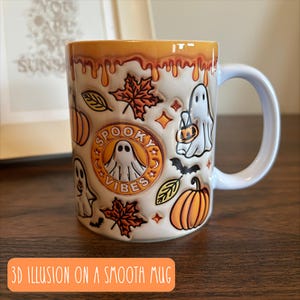 Taza de Halloween, diseño espeluznante de fantasma y calabaza especiada, posavasos opcional