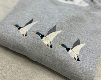 Flying Mallard Embroidered Sweatshirt, Duck Hoodie, Bird Lover Jumper, Wildlife Clothing, Countryside Nature Gift