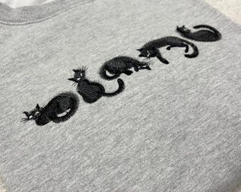 Black Cat Embroidered Sweatshirt, Cat Lover Gift for Her, Fuzzy Kitten Hoodie, Cute Aesthetic Cosy Jumper, Pet Owner Present