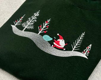Santa Dash Embroidered Sweatshirt, Christmas Hoodie, Festive Winter Jumper, Running Santa Sweater, Cosy Holiday Gift