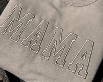 Natural Stone Mama Tonal Appliqué Sweatshirt, Neutral Mum Jumper, Minimalist Mother's Day Gift, Monochrome Embroidered Mama Clothing
