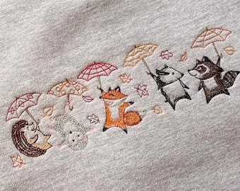 Embroidered Woodland Animals Sweatshirt, Autumn Forest Hoodie, Nature Lover Gift, Cottagecore Clothing, Wildlife Lover Sweater Gift