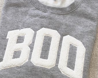 BOO Fluffy Appliqué Sweatshirt, Halloween Hoodie, Spooky Jumper, Cosy Autumn Clothing, Ghost Gift, Halloween Gift for Her