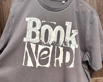 Book Nerd White Print T Shirt, Book Lover Tee, Funny Reading Shirt, Bookworm Gift, Book Club Bibliophile Top, Literary Lover Clothing