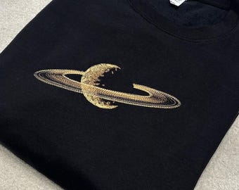 Saturn Rings Embroidered Sweatshirt, Space Lover Hoodie, Astronomy Planet Jumper, Galaxy Stars Sweater, Celestial Gift, Cosmic Clothing