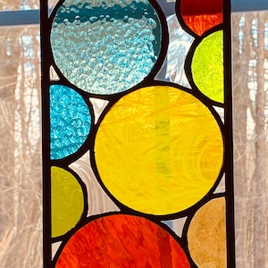 Modern Stained Glass Window Hanging | Handcrafted Circles Design | Unique Geometric Glass Art