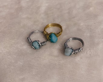 Amazonite Crystal Wrapped Ring