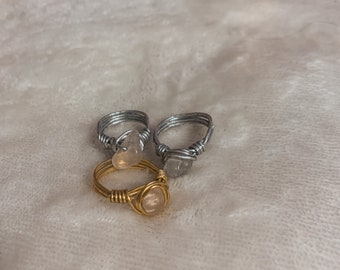 Rose Quartz Crystal Wrapped Ring