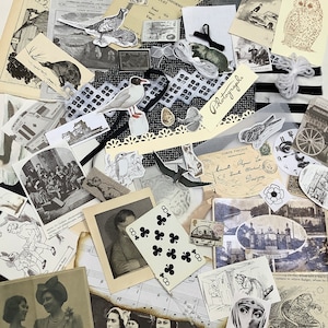 Inspiración para diario basura con temática vintage en blanco y negro, efímeras para scrapbooking, adornos reciclados vintage, paquete de 25, 50 o 100