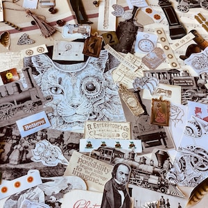 100 pct Steam Age, steampunk, industriële eigenzinnigheid junk journal papier ephemera kit voor scrapbooking, boeken lijmen, kaarten maken en papier knutselen