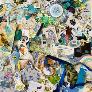 Paquete de inspiración para diario basura vintage con temática azul de 25, 50 o 100 piezas, bolsa sorpresa, kit de material efímero para álbumes de recortes, suministros para manualidades con papel de collage