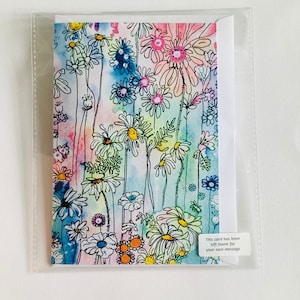 Carte de voeux vierge florale faite main à partir d'oeuvres d'art originales - Daisy Meadow