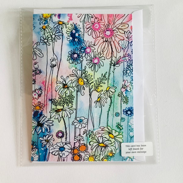 Handmade floral blank greetings card from original artwork - Daisy Meadow