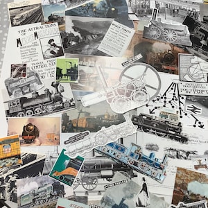 Bumper 60 stuks vintage treinen, ephemera plakboek spoorweg- en locomotiefpapier, junkjournaalpakket, knutselen kaarten