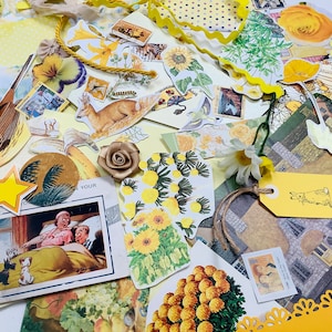 Vintage Yellow Junk Journal Ephemera Pack : kit de collage de scrapbooking