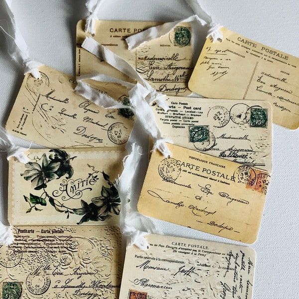 8 x vintage french postcard inspired gift tags, journaling cards, scrapbook ephemera