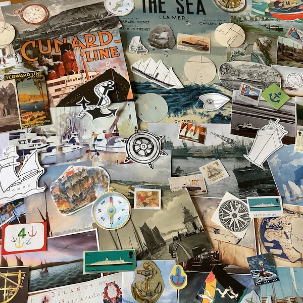 Vintage maritime, boat, sailing theme paper ephemera pack, junk journal, scrapbook kit, card making, Gluebook crafts 25,50 or 100 pc