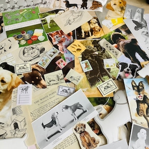 Pack d'inspiration artisanale de journal indésirable sur le thème des chiens, 25 ou 50 pièces, kit de fournitures pour livres de colle pour scrapbooking, embellissements éphémères vintage