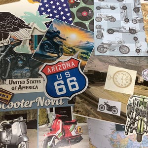 Viagem de carro pela Rota 66, scrapbooking de objetos de papel, pacote de diário de lixo, feriados americanos, férias, moto, automóvel, viagem de carro