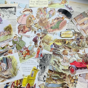 Paquete de 40 recortes vintage de El viento en los sauces, libro reciclado, paquete de inspiración para diario basura, álbum de recortes, suministros para libros con pegamento, manualidades para niños