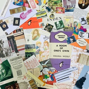 Confezione da 50 pezzi di carta per diario spazzatura a tema letterario, amanti dei libri vintage, lettura, scrittura, effimera, kit per scrapbooking, collage di artigianato