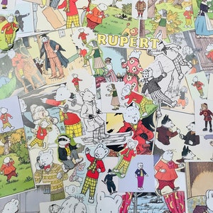 Paquete de 50 piezas de papel para scrapbooking, diario basura y efímeras de Rupert The Bear, recortes delicados, suministros para manualidades para niños, fabricación de tarjetas
