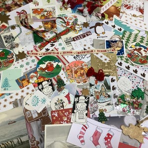25, 50 or 100 pcs Christmas holidays junk journal inspiration pack, festive scrapbook ephemera kit, Xmas collage craft bag