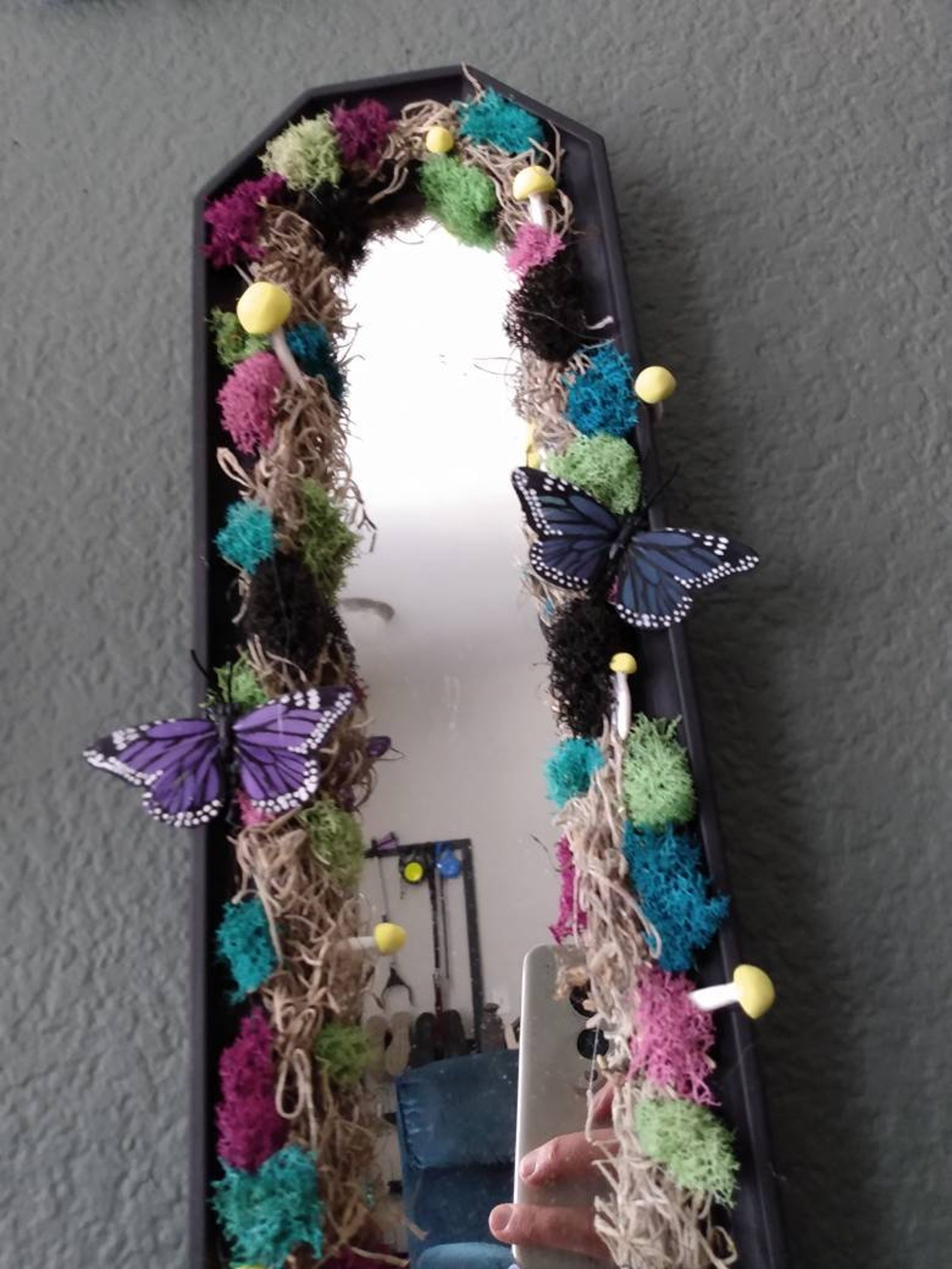 Mushroom Mirror Moss Art Fairy Mirror Psychedelic Etsy