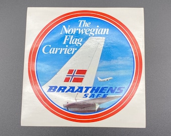 Vintage Braathens S.A.F.E. Sticker Norwegian Flag Carrier Airline Sticker
