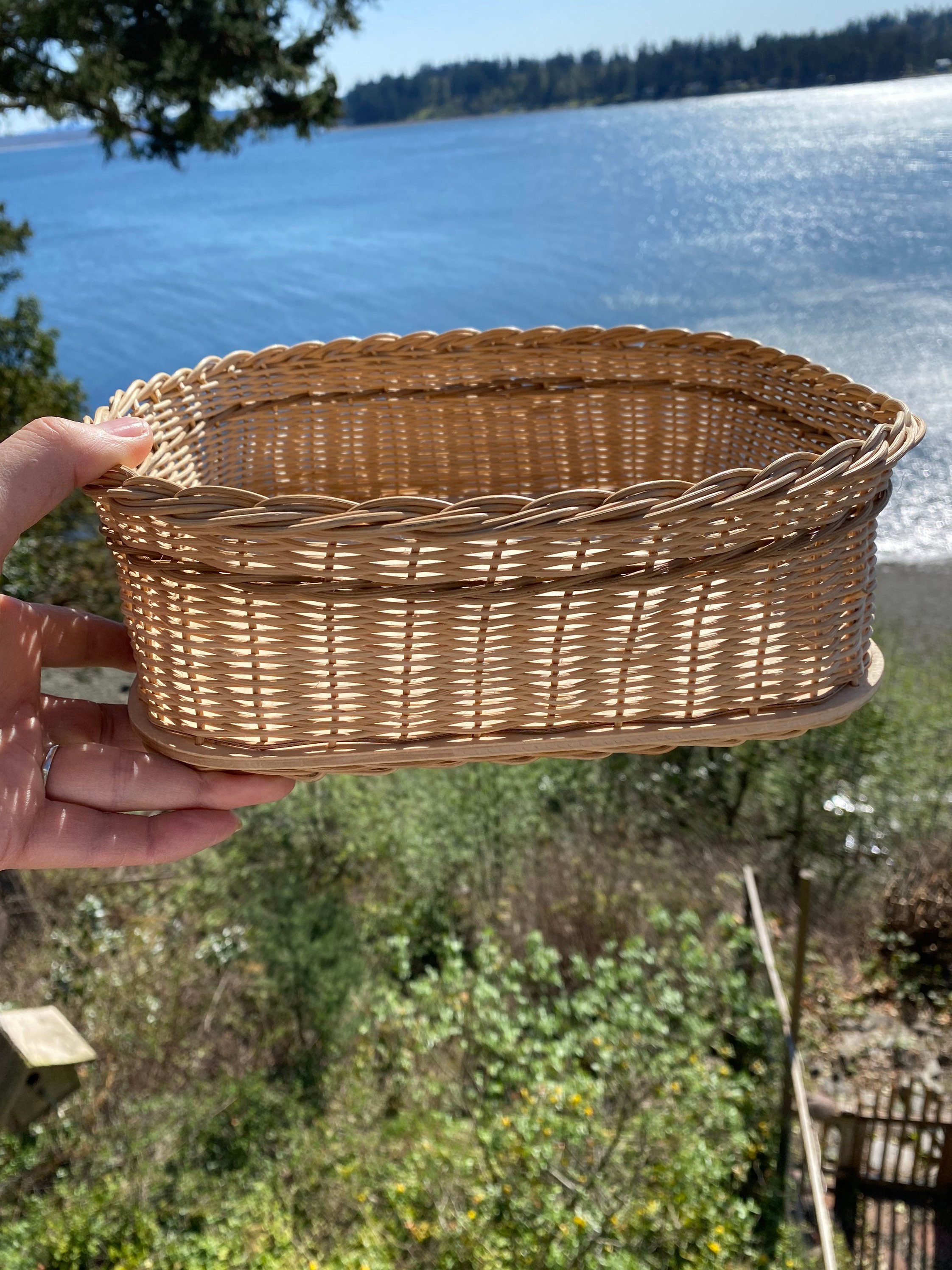 Vintage cuadrado mimbre cesta bandeja madera fondo | Etsy