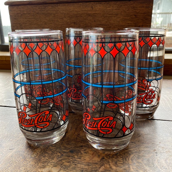 Pepsi Cola Glassware Tumblers Water Glasses Set of 5 Vintage
