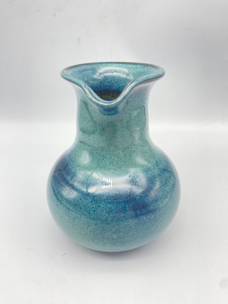 Vintage Handmade Blue Ceramic Pitcher 16 Oz. Signed - Etsy